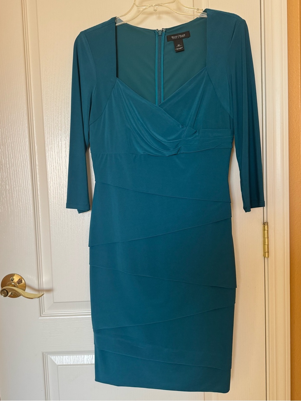White House Black Market Teal Layered Midi Sheath Dress